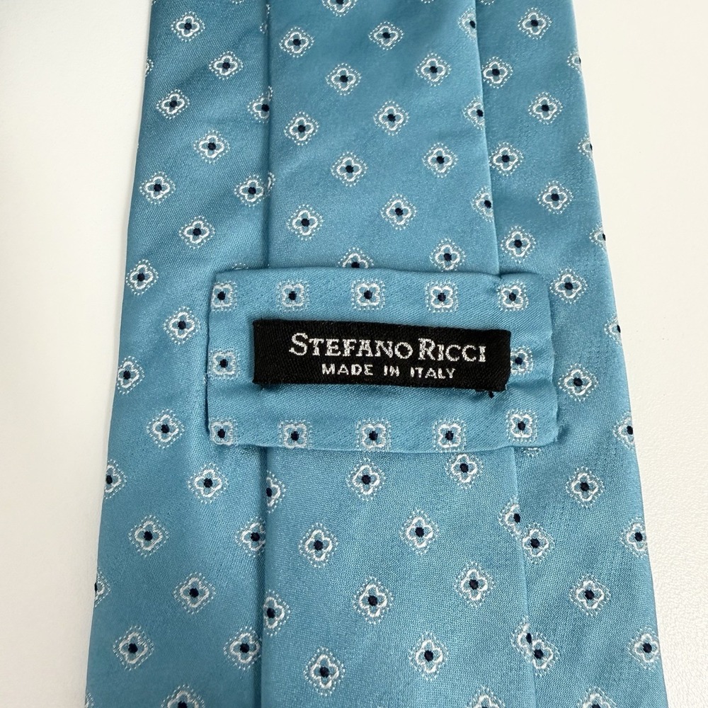 Stefano Ricci Men's Recent Button Tie Geometric Turquoise Silk 3.75" x 60.5" euc